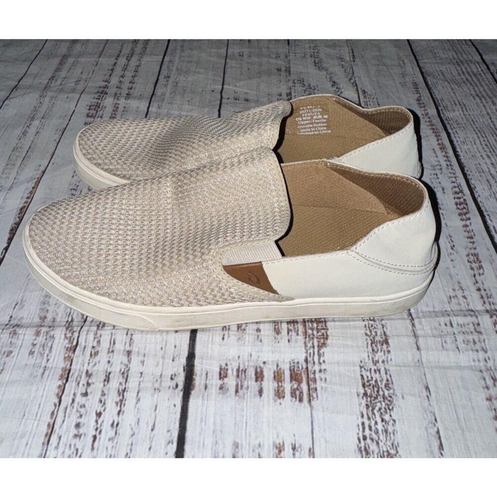 Women's Olukai Pehuea Beige Mesh Slip‎ On Sneakers Loafers Flats Shoes Size 10